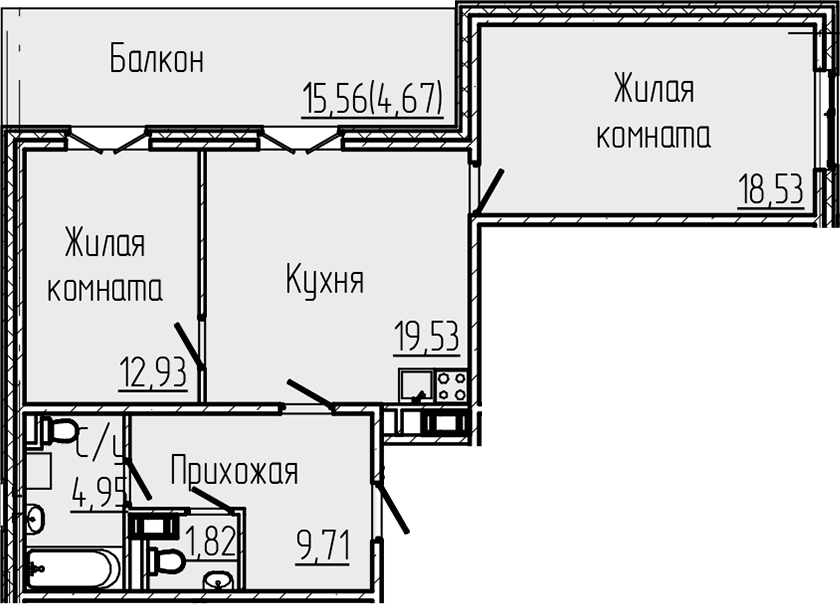 2-комнатная квартира 72.13 м², 7/8 эт., ЖК «SERTOLOVO PARK»